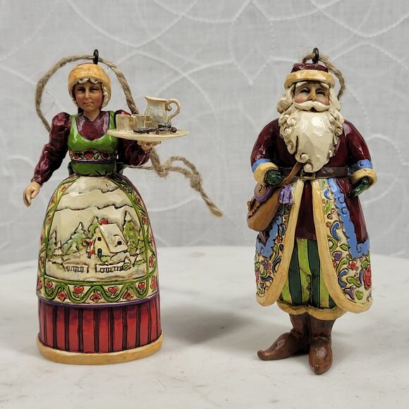 Jim Shore Heartwood Creek Santa & Mrs. Claus Ornament Pair 4” Christmas Couple - Picture 1 of 16